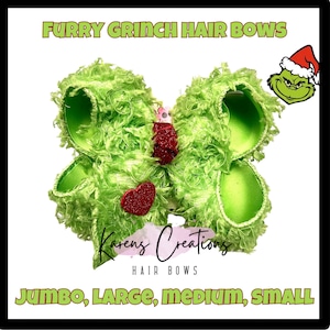 Christmas Green Furry Grinch Mean One Hair Bow