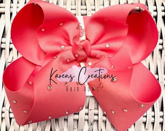 Solid Rhinestone Crystals Boutique Hair Bow - Choose Color