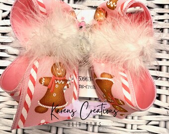 Pink Gingerbread Cookies Christmas Hair Bow