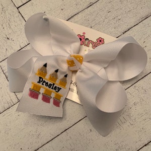 JUMBO or LARGE Pencils Personalized Name Monogram School Boutique Hair Bow Choose Color Karens Creations