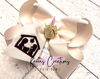 Nativity Scene Embroidered Christmas/Holiday Hair Bow