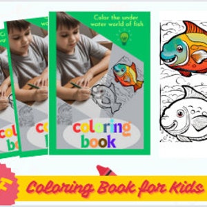 Livre de coloriage poissons pour enfants (PDF) ,Pages à colorier éducatives,Art sur le thème des poissons,Loisir créatif marins .
