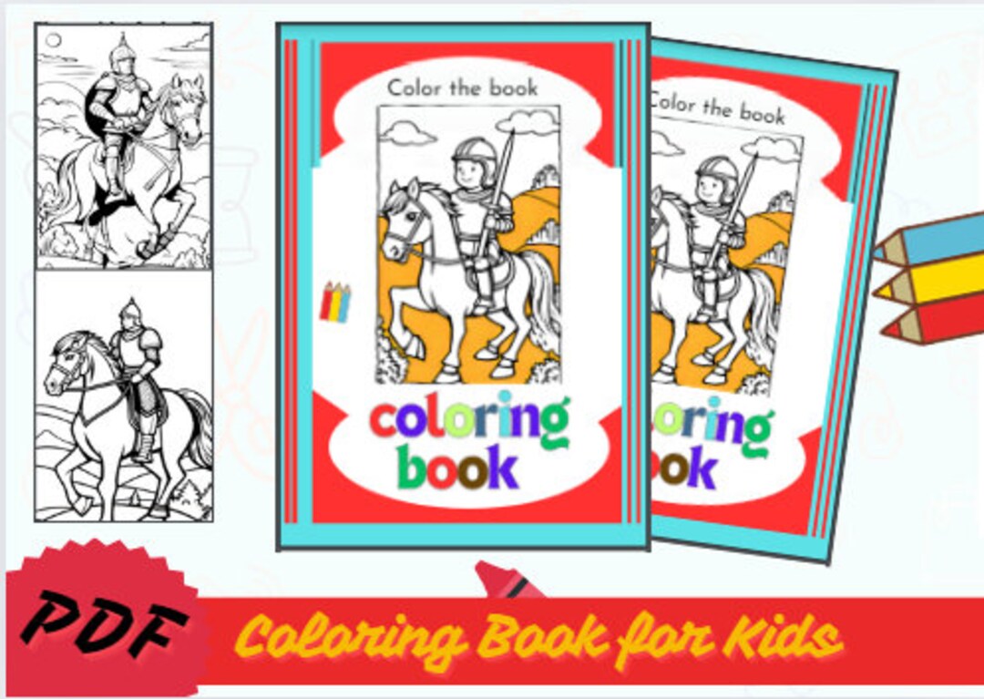 Livre De Coloriage Pour Enfants,un Chevalier Montant Son Cheval. Jeu