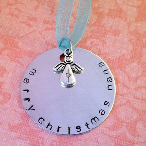 Hand Stamped Merry Christmas Mom, Grandma, Nana, Sister Custom Ornament image 1