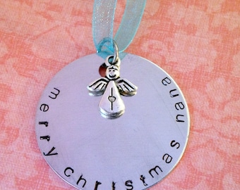 Hand Stamped  Merry Christmas Mom, Grandma, Nana, Sister Custom Ornament