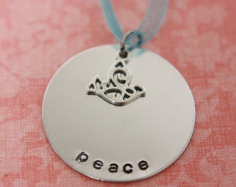 Hand Stamped Peace Christmas Ornament