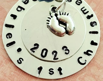 Personalized Hand Stamped Baby's First Christmas Ornament 2025