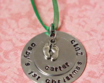 Personalized Hand Stamped Baby's First Christmas Ornament 2025