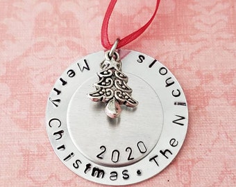 Hand Stamped Personalized Family Christmas Ornament with Date 2022