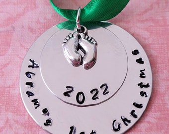 Personalized Hand Stamped Baby's First Christmas Ornament 2022