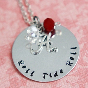 Hand Stamped Roll Tide Roll Alabama Crimson Tide Necklace image 1