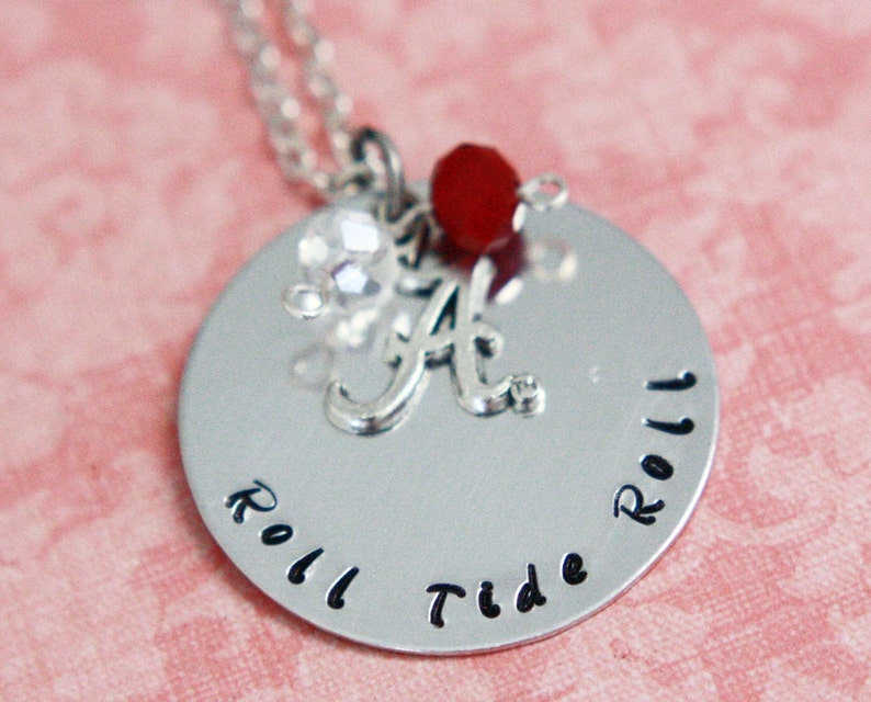 Hand Stamped Roll Tide Roll Alabama Crimson Tide Necklace image 1