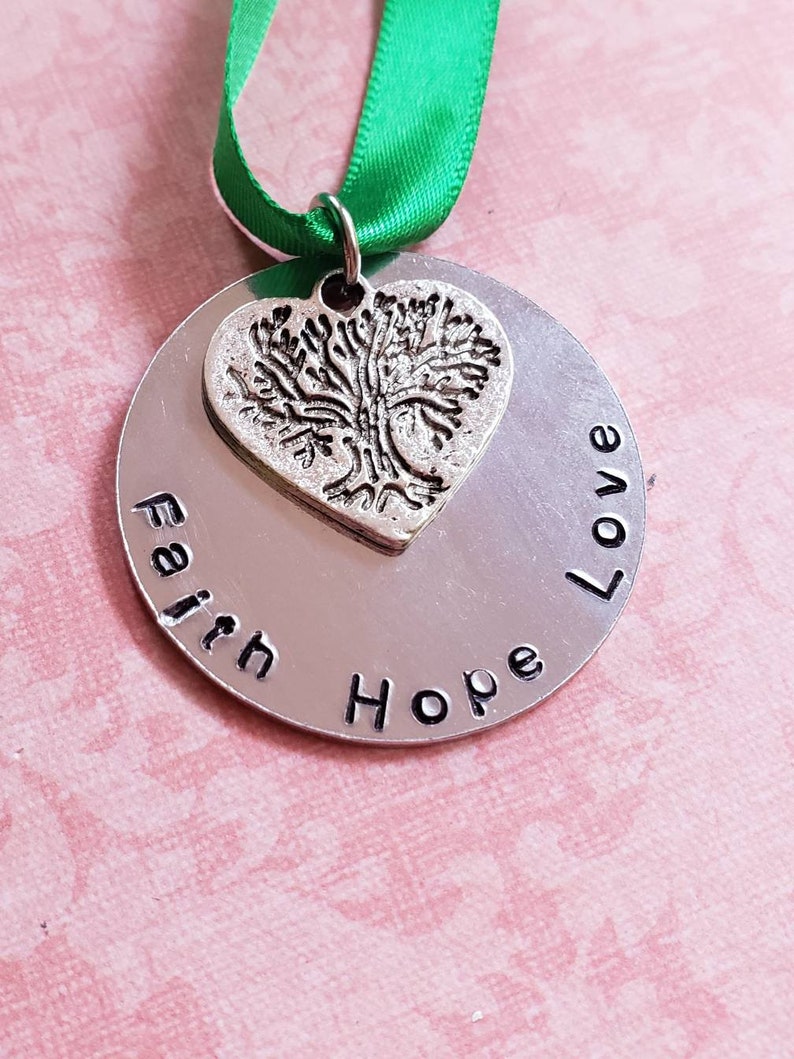 Hand Stamped Faith Hope Love Christmas Ornament image 1