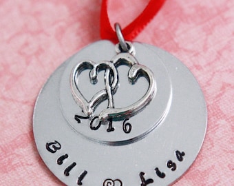 Hand Stamped Couples Christmas Ornament