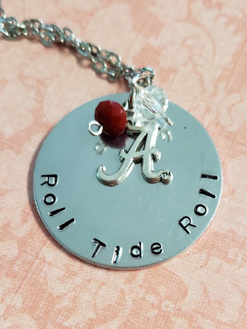Hand Stamped Roll Tide Roll Alabama Crimson Tide Necklace Etsy
