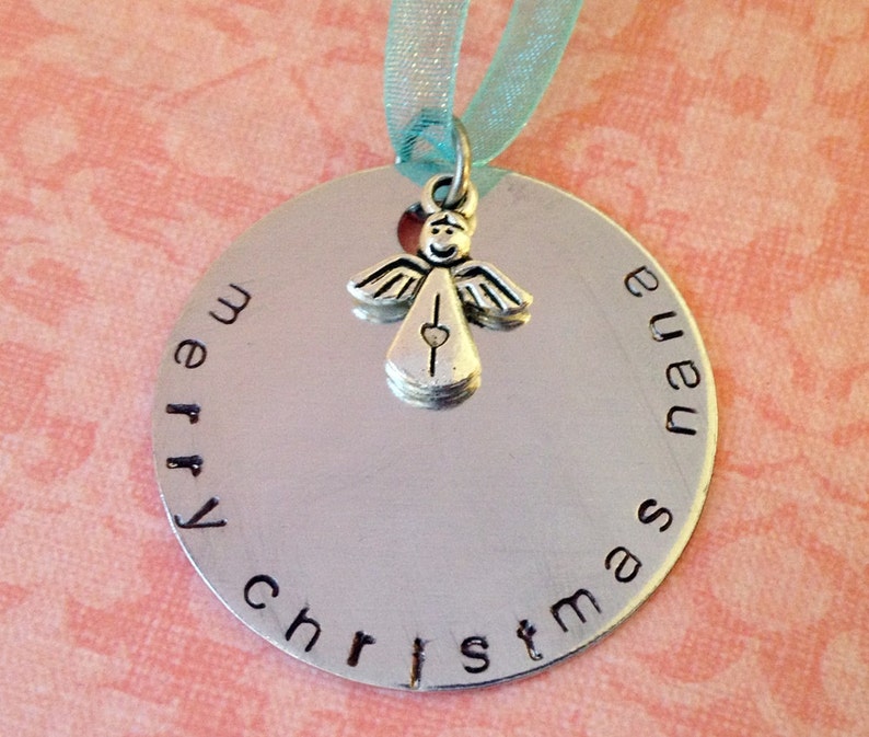 Hand Stamped Merry Christmas Mom, Grandma, Nana, Sister Custom Ornament image 4