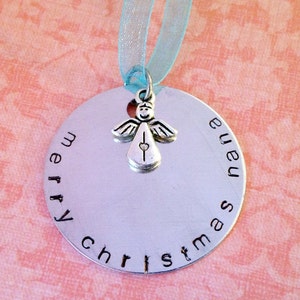 Hand Stamped Merry Christmas Mom, Grandma, Nana, Sister Custom Ornament image 2