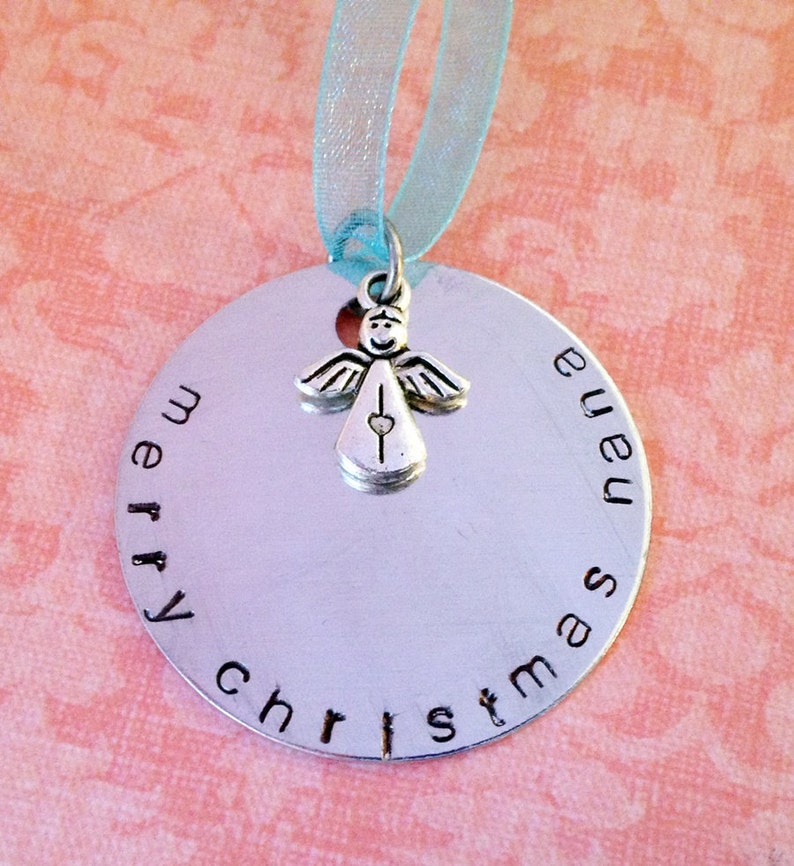 Hand Stamped Merry Christmas Mom, Grandma, Nana, Sister Custom Ornament image 2