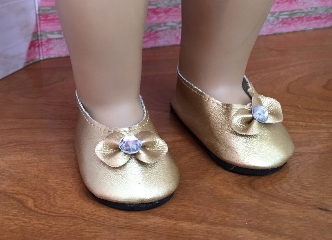 Girl Doll Shoes Gold Doll Shoes with Rhinestone Gold Bow Etsy