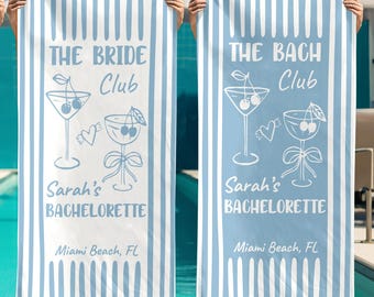 Toalla de playa personalizada para despedida de soltera, toalla de piscina con nombre de la ubicación personalizada, regalo para el viaje de la novia