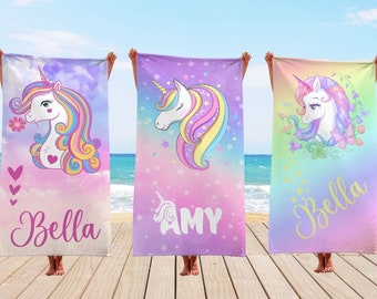 Custom Unicorn Beach Towel, Personalized Unicorn Pool Towel for Girls, Bath Towel For Kids, Birthday Gift For Kids, Unicorn Inspired Towel