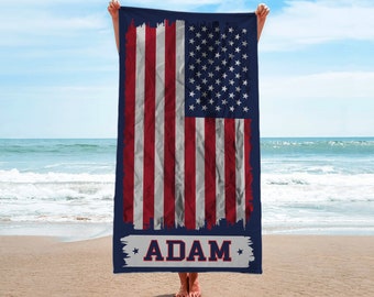 American Flag Custom Beach Towel, 4th of July Towel, Vacation Gift, Memorial Day USA Towel, Independence Day, Summer Gift For American