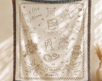 Manta tejida personalizada para boda, manta personalizada para despedida de soltera, regalo de aniversario personalizado para parejas, regalos para recién casados, regalo para novios.