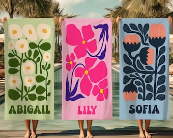 Retro Flower Custom Beach Towel, Groovy Vibes Beach Towel, Retro Floral Towel, Personalized Pool Towel, Girls Trip, Bachelorette Party