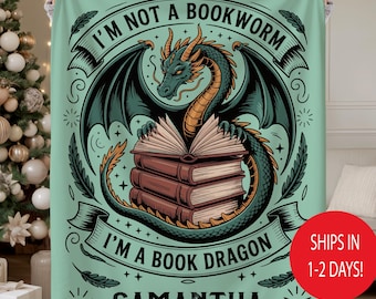 Custom Dragons Bookish Blanket with Name, Fantasy Romance Reader Gift, Romantacy Book Merch, Booktok, Reading Accessories, Book Lover Throw