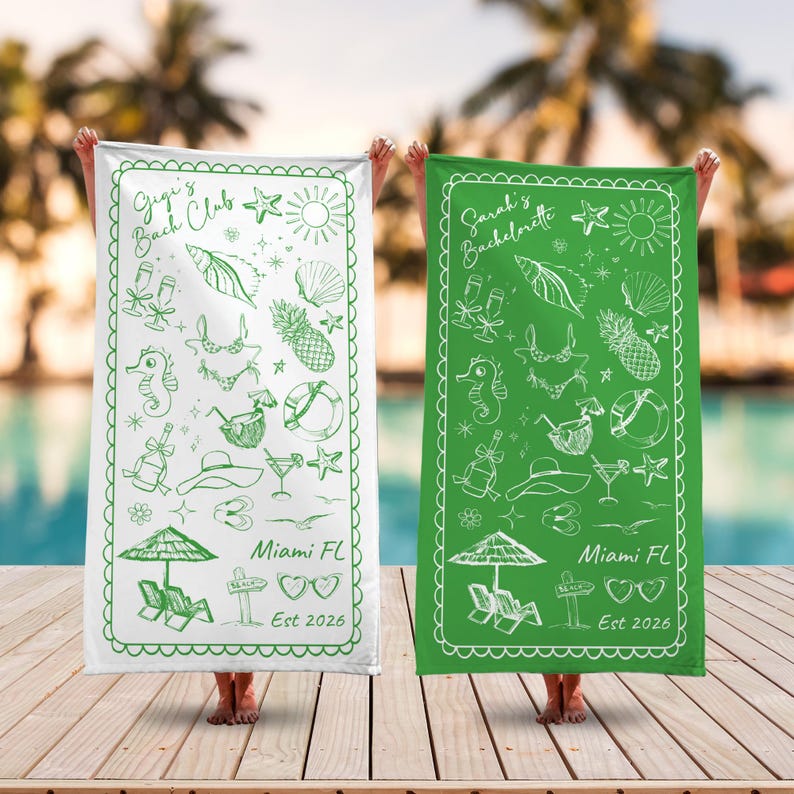 Personalized Bachelorette Beach Towel, Custom Location And Name Bachelorette Party Pool Towel, Bachelorette Trip Gift, Bride, Bridal Shower bild 1