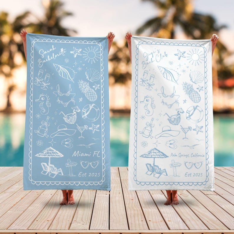 Personalized Bachelorette Beach Towel, Custom Location And Name Bachelorette Party Pool Towel, Bachelorette Trip Gift, Bride, Bridal Shower bild 4