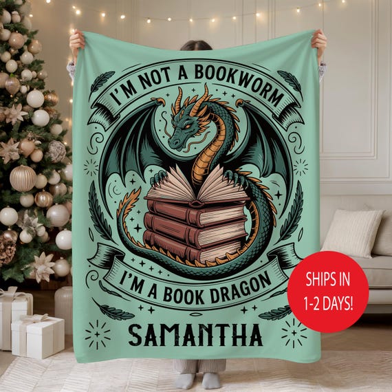 Custom Dragons Bookish Blanket with Name, Fantasy Romance Reader Gift, Romantacy Book Merch, Booktok, Reading Accessories, Book Lover Throw
