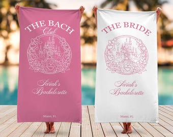 Disney Castle Theme Bachelorette Beach Towel, Custom Bach Club Towel, Bachelorette Party, Bach Trip Gift, Bride, Bridesmaid, Bridal Gift