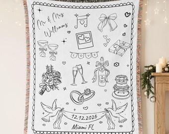 Manta tejida personalizada para boda, manta personalizada para despedida de soltera, regalo de aniversario personalizado para parejas, regalos para recién casados, regalo para novios.