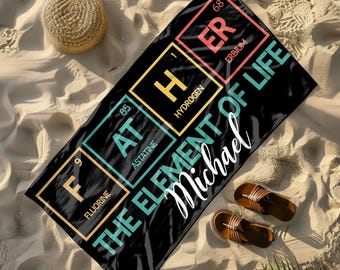 Toalla de playa personalizada para el Día del Padre, regalo personalizado para el abuelo, regalo de verano para papá, regalo de cumpleaños para papá, toalla de piscina, Element of Life