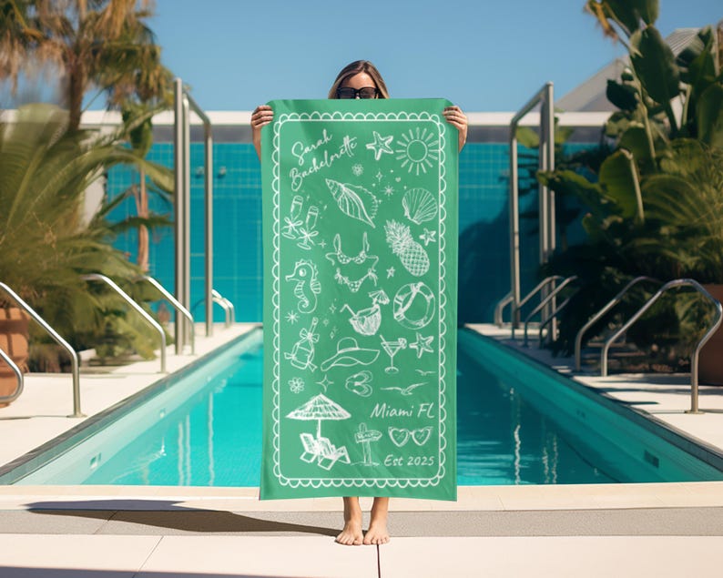 Personalized Bachelorette Beach Towel, Custom Location And Name Bachelorette Party Pool Towel, Bachelorette Trip Gift, Bride, Bridal Shower bild 7
