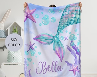 Mermaid Tail Custom Name Blanket, Blanket for Kids, Personalized Baby Blanket With Name,  Christmas Gift, Mermaid Birthday Gift For Kids
