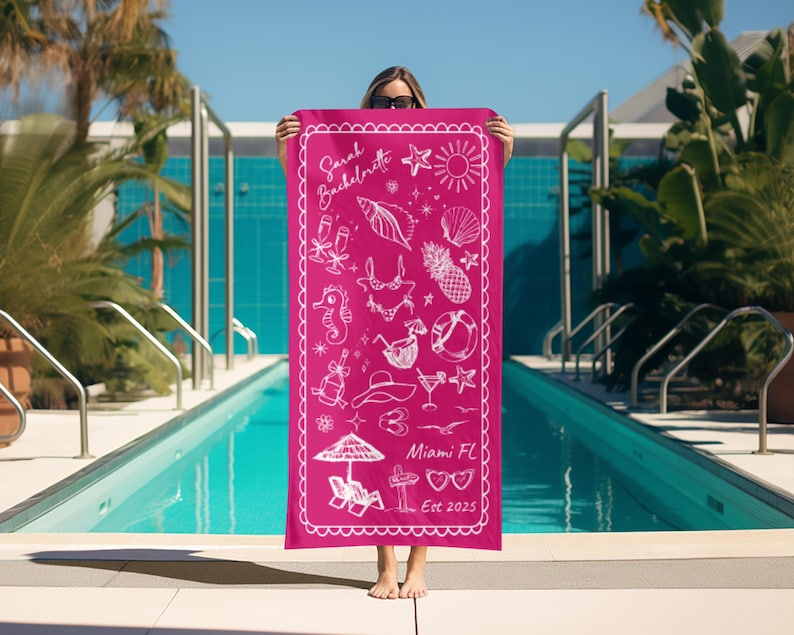 Personalized Bachelorette Beach Towel, Custom Location And Name Bachelorette Party Pool Towel, Bachelorette Trip Gift, Bride, Bridal Shower bild 8