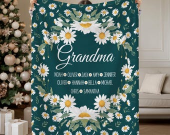 Custom Grandma Daisy Blanket With Grandkids, Grandma Floral Blanket, Gigi Boho Flowers Blanket, Retro Christmas, Mamaw, Granny, Mimi Throw