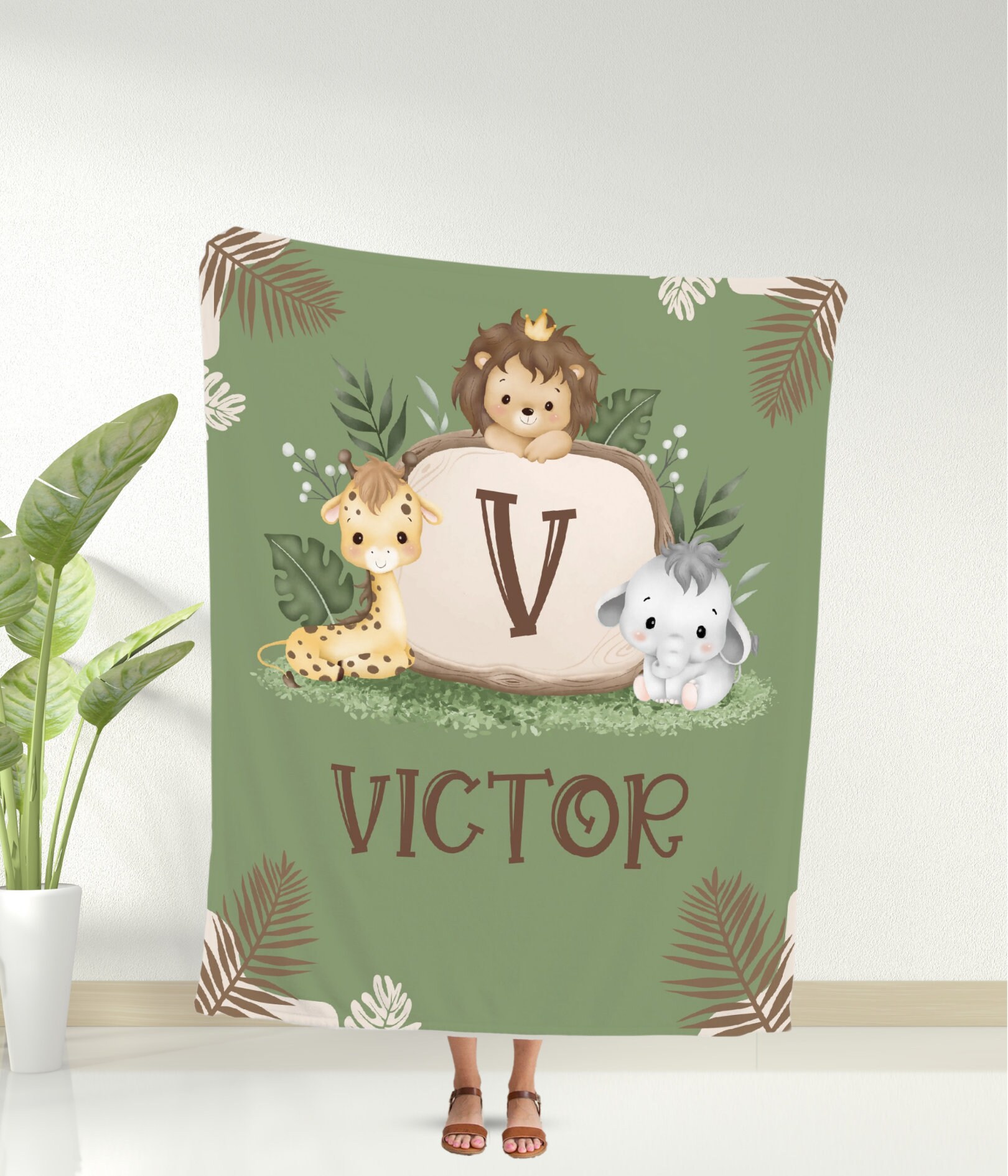 Safari Baby Blanket With Name, Jungle Animal Custom Blanket, Lion ...