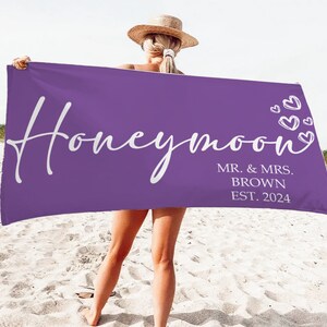Personalized Honeymoon Beach Towel, Mr. and Mrs. Pool Towel, Custom Newlyweds BathTowel, Honeymoon Gift, Wedding Gift, Couple Summer Towel
