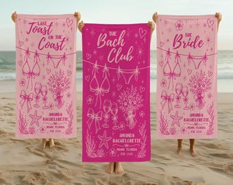 Toalla de playa personalizada para despedida de soltera, toalla de piscina para despedida de soltera con nombre y ubicación personalizados, regalo para despedida de soltera, novia, despedida de soltera