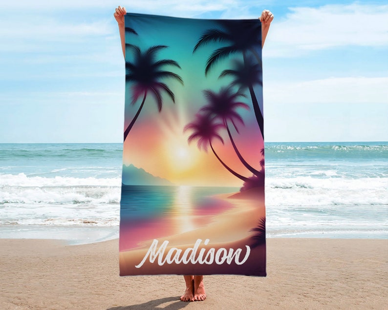Coconut Palm Sunset Beach Towel – Oversized 36"x72" Quick-Dry Microfiber Towel For Pool, Travel