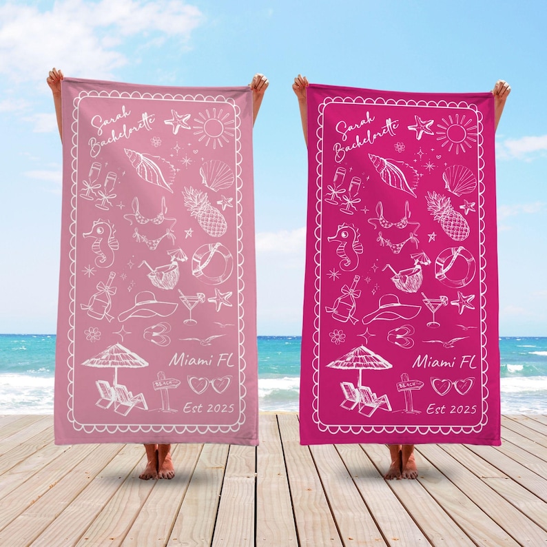 Personalized Bachelorette Beach Towel, Custom Location And Name Bachelorette Party Pool Towel, Bachelorette Trip Gift, Bride, Bridal Shower bild 5