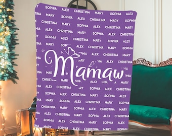 Custom Family Blanket, Grandpa & Grandma Blanket With Grandkids, Christmas Blanket, Family Blanket, Birthday Gift, Personolized Mimi Blanket
