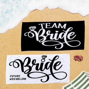 Personalized Bride and Team Bride Beach Towel,  Bridal Party Towel, Custom Future Polol Towel, Bachelorette Trip Gifts, Bridal Shower Gift