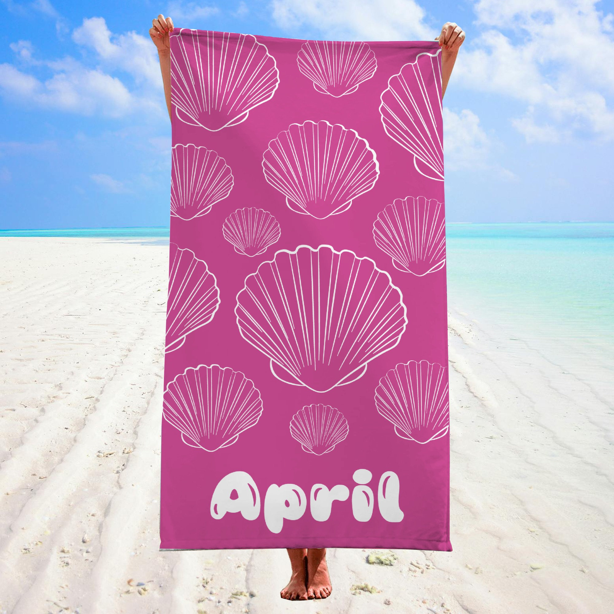 Discover Personalized Beach Towel, Sea Shells Starfish Beach Towel, Custom Name Towel