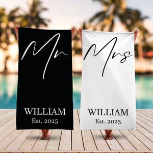 Personalized Matching Towels for Couples, Mr. and Mrs. Beach Towel, Newlyweds Custom Beach Towel, Honeymoon Gift, Bath Towel, Wedding Gift