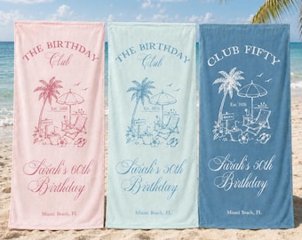 Toalla de playa personalizada para cumpleaños, viaje a la costa, toalla de playa personalizada, toalla de cumpleaños, regalo de cumpleaños para mamá, idea de regalo de vacaciones/cumpleaños