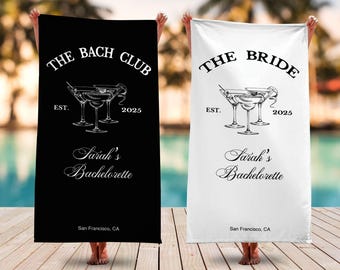 Toalla de playa personalizada para despedida de soltera, ubicación y nombre personalizados, toalla de piscina para despedida de soltera, regalo para despedida de soltera, novia, despedida de soltera